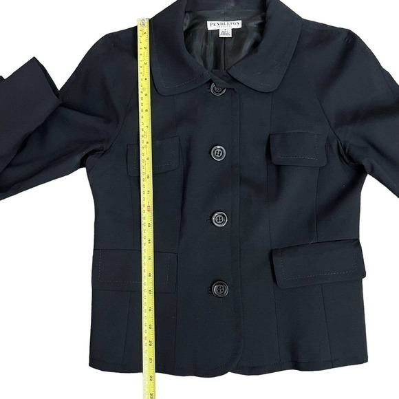 Pendleton Blazer Women’s Black Virgin Wool Blend Jacket Size 8 4 Button Collared - Picture 7 of 10
